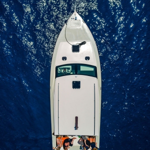 Speed boat, aerial view